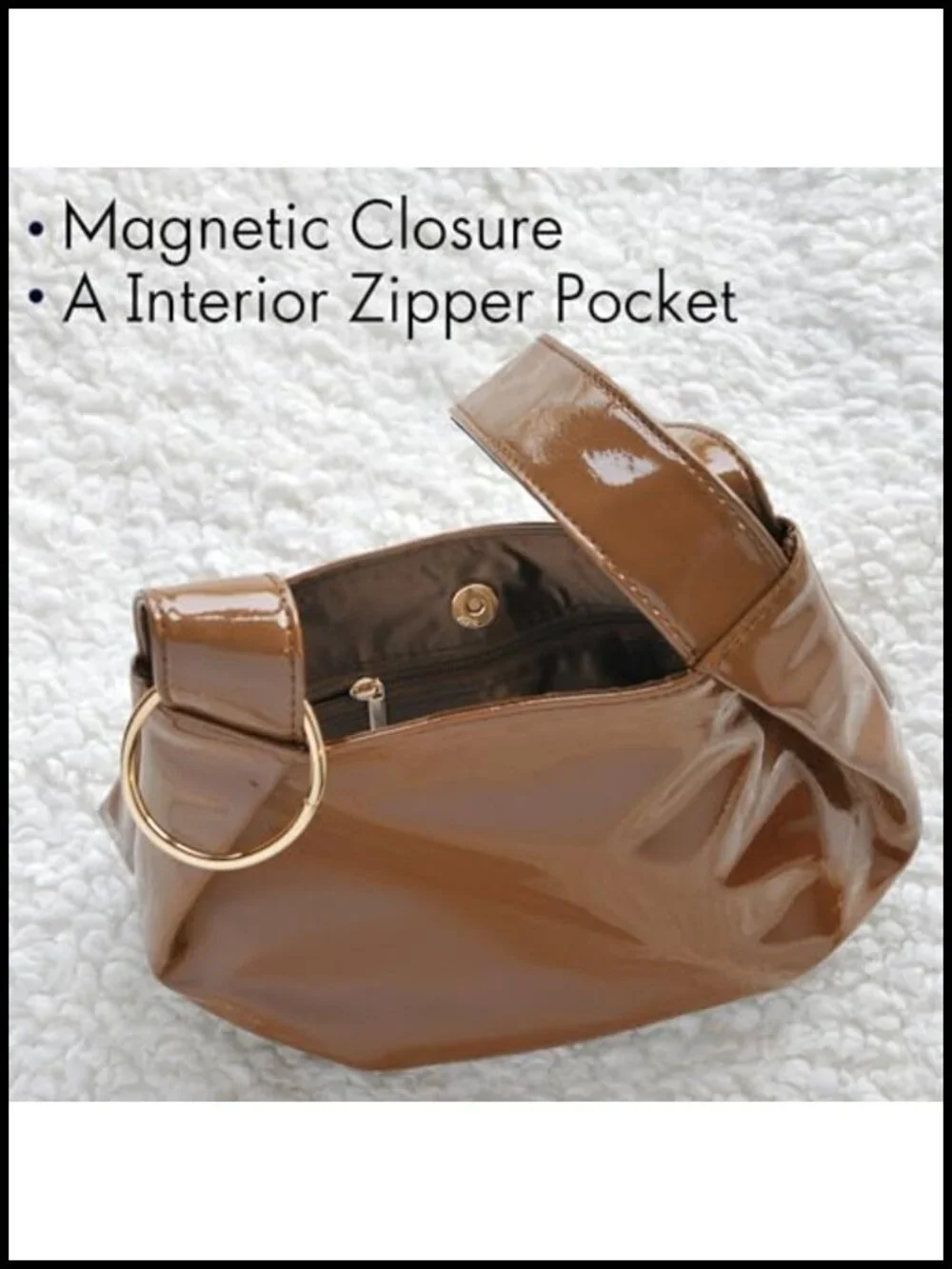 Women's Patent Vegan Leather Hobo Top Handle Bag Clutch Wristlet
